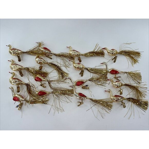 Glass Victorian Bird Goose Duck German Glass Christmas Ornament Clip Lot of 16 - Picture 1 of 10